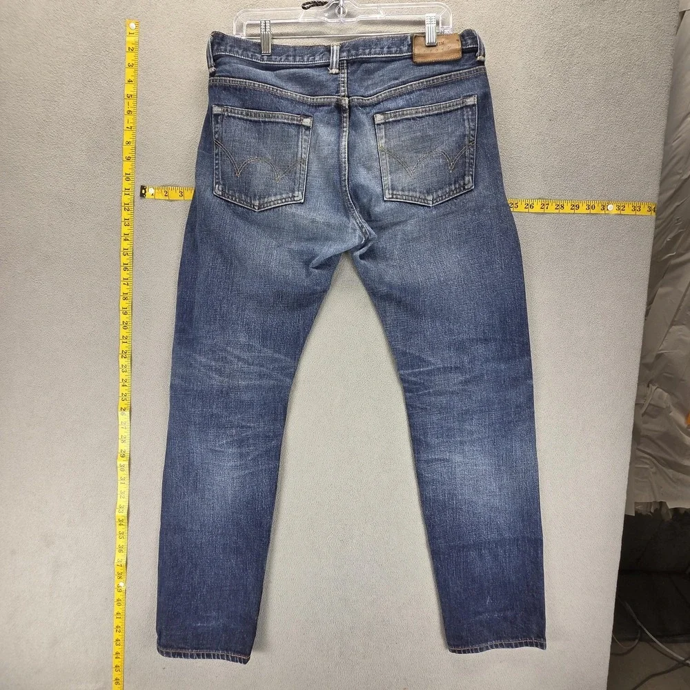 Edwin Jeans Mens 32x32 Blue ED33M Straight Whiskers Honeycomb Button Fly Japan